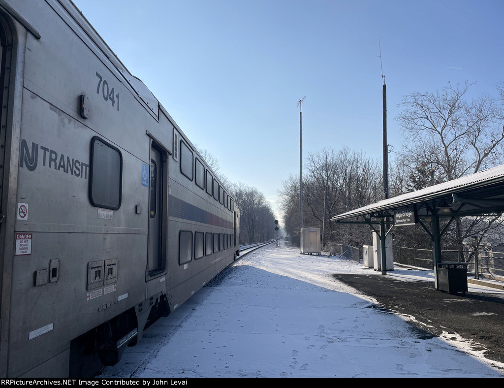 Multilevel Cab Car # 7041 awaiting departure from High Bridge Station heading eastbound to NYC Penn Station 